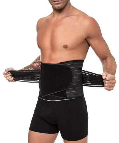 Channo Lendenwirbelgürtel - Premium Rückenstütze für den unteren Rücken - Robuster Gürtel mit Doppelklett - Ideal bei Lumbago und Ischias - Packung mit 1, Schwarz, XXL/3XL