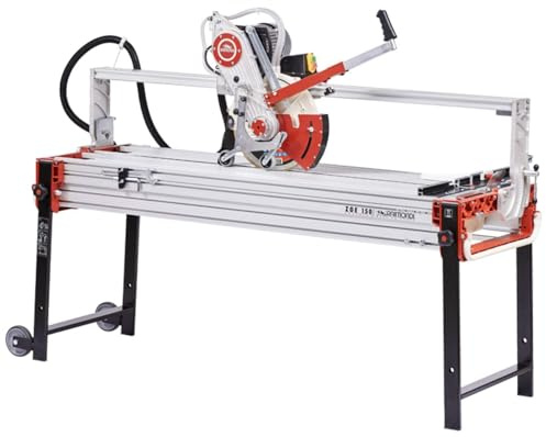 Raimondi Zoe 150 Advanced 420150A AP Segatrice Motore Scorrevole Inclinabile Taglio 155cm Jolly Mattonelle Spessore 235 mm Disco Ø300 mm Struttura Alluminio Vasca Gambe Ruote Copridisco 200x70 H95 cm