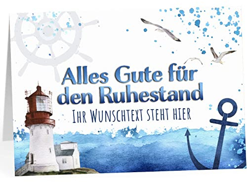 XXL Abschiedskarte PERSONALISIERT (A4) - Maritim Anker Norden Leuchtturm See - große Klappkarte für Kollegen mit Umschlag zur Rente Ruhestand Pension Wunsch-Text