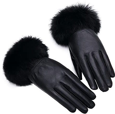 SJDWDX Damen Winter Lederhandschuhe Touchscreen Warm Mode Schwarz Uni Handschuhe Laufen Radfahren Wandern