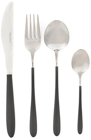 Salter Cosmos Cutlery Set, 16 Piece Stainless Steel Flatware, Gunmetal Grey | Service For 4, Includes 4 Knives 4 Forks 4 Dessert Spoons 4 Teaspoons, Mirror Polished Finish, Hand Wash Only
