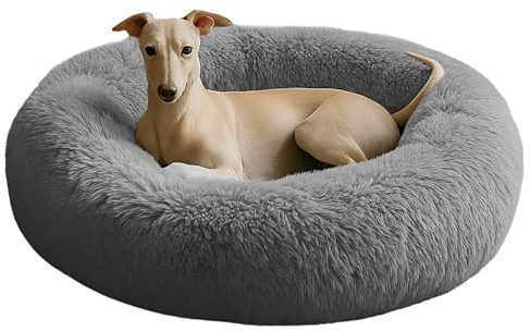 Grand Filippo Fluffy Hundebett mit waschbarem Bezug 80 cm - Handgefertigt Hundebett Flauschig - Hundekissen Flauschig - Katzenbett Maschinenwaschbar - Rund Katzenbett Grau