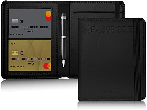 BOACAY Combinato Porta Passaporto e Slot per Tessera Vaccinale - Portafoglio da Viaggio e Custodia Impermeabile per Donne, Uomini, Bambini - Carino Copri-Passaporto in Pelle PU