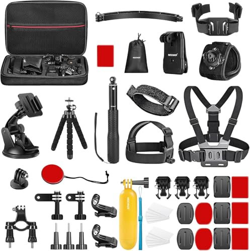 NEEWER 50 en 1 Kit de Accesorios para Cámara de Acción, GoPro Hero 12 Hero 11 Hero10 Hero 9 8 7 GoPro MAX GoPro Fusion Insta360 X3 X2 dji Osmo Action 4 3 2 APEMAN, Incluida Funda Negra