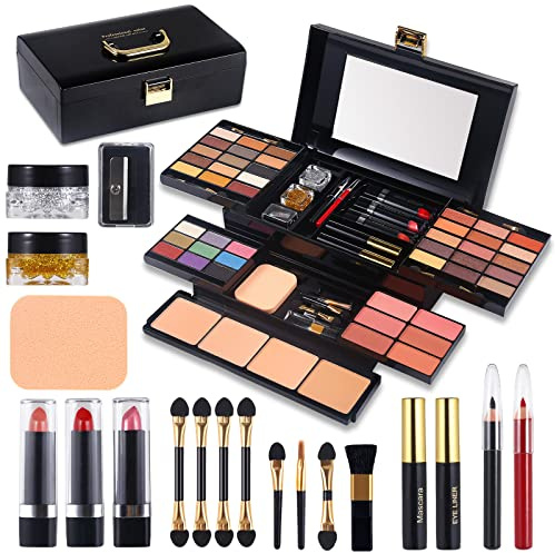 Professional Makeup Kit for Women Full Kit with Mirror 58 Colors All in One Make up Gift Set for Girls Included Eyeshadow,Compact Powder,Blusher,Lipstick,Eyebrow Pencil,Gitter Gel,Eyeliner,Mascara (N)