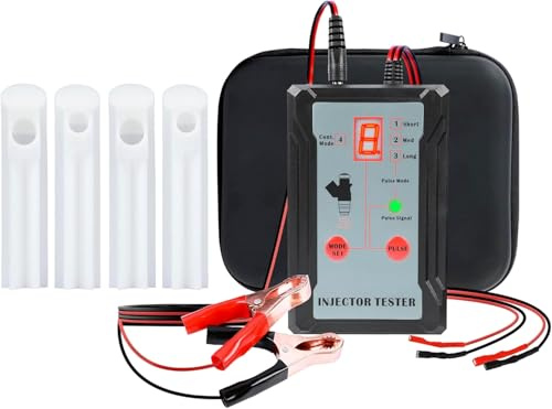 MR CARTOOL 12V Auto Injector Tester 8 Pulse Modes Fuel Injector Pressure Tester Vehicle Fuel Injection Pump Injector Cleaner Tester Set with 4 Nozzles, Dual Power, 4 Wire 2 Testing Channel, 1M Cable