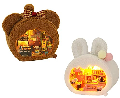 TOPBSFARNY 3D Holz Buchständer Puzzle DIY Puppenhaus Holz Plüsch Patchwork Nook Modell Bauset mit LED Licht für Jugendliche und Erwachsene zum Bauen Kreativität Weihnachten Halloween