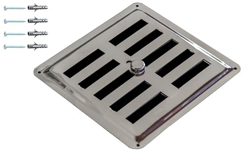 DEMLOU Rejilla de Ventilación Ajustable de Acero Inoxidable AISI 316, 15 x 15 cm. | Rejilla cuadrada, apertura regulable y acero no magnético para entrada y salida de aire en cocina, baño, pared o techo.