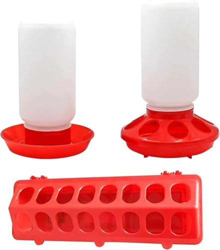 VandanCoop Küken Futterautomat und Tränke Set 1 kg Futterspender Hühner Roter Futtertrog für Hühnchen Enten Geflügel（Roter）…