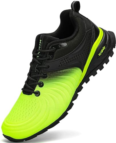 Kricely traillöparskor herr löparskor gator sneakers lätta vandringsskor träningsskor trekkingskor, Fluorescerande gul, 48 EU
