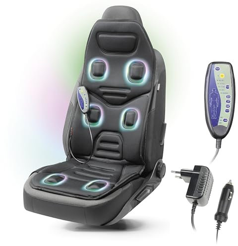 WALSER Massage Sitzauflage Auto Relax Drive, PKW Massagesitzauflage, Massagesitzauflage mit 5 Massage Programmen, Rückenmassagegerät Auto, Massageauflage für den Rücken, Massagegerät Autositz