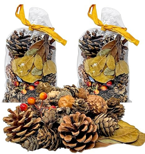 Tannenzapfen, Eicheln, Blätter und Beeren – 4 Beutel – Herbsturlaub & Weihnachtsdekoration – geruchlose Vasenschüsselfüller – Heimdekoration Basteln