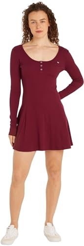 Tommy Jeans Donna Abito Flare Dress Maniche Lunghe, Rosso (Valley Grape), XXS