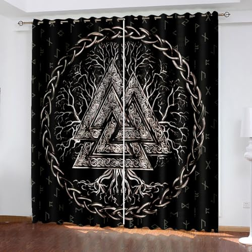 WIKINGER Gardinen mit ösen 2er Set B 200 X H 200 cm 3D Baum des Lebens Vorhang Blickdicht Kälteschutz Schallschutz Verdunkelung Wärmeisolierende Vorhänge für Wohnzimmer Schlafzimmer