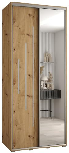 MEBLE KRYSPOL Davos 13 120 Schrank mit Zwei Schiebetüren für Schlafzimmer - Moderner Kleiderschrank mit Spiegel, Kleiderstange und Regalen - 235,2x120x60 cm - Artisan Artisan Silber