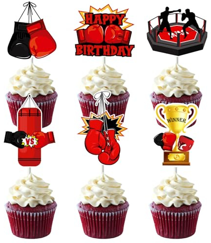 Kreatwow Boxen Geburtstag Party Dekorationen 36 Stück, Boxen Match Cupcake Topper Boxen Geburtstag Dekoration für Geliebte Sport Boxen Party Kampf Ringer Baby Dusche 1 2 3 Geburtstag Party | 36 Stück Design-Boxhandschuhe, Topper für Kuchen, Geburtstag, Sport, Fight, Thema, 1. 2. 3. Geburtstag, Kinder, Dekoration