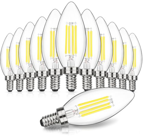 MAXvolador Dimmable E12 LED Candelabra Bulbs 60W Equivalent, Daylight White 5000K, 600LM Chandelier Light Bulb, B11 LED Candle Light Bulbs, 12 Pack