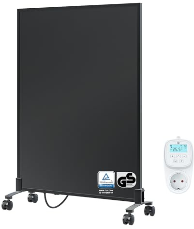 BR Bringer Infrarotheizung Standgerät - 450 Watt - Energiesparend - Mobile Elektroheizung mit Standfüßen auf Rollen, Smart Thermostat, WiFi und App - TÜV & GS (schwarz)