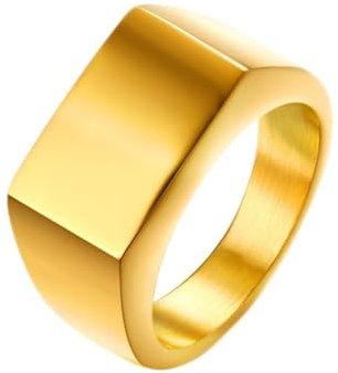 Daesar Ring für Herren Edelstahl, Männer Ringe 13MM Rechteck Siegelring Gold Ring Große 57 (18.1)