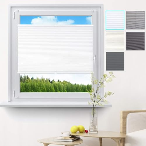 WOLTU Plissee Klemmfix ohne Bohren 60x120cm (BxH) Weiß Faltrollo Plisseerollo mit Klemmträger Lichtdurchlässig, Jalousie Sichtschutz und Sonnenschutz Easyfix Rollo für Fenster & Tür