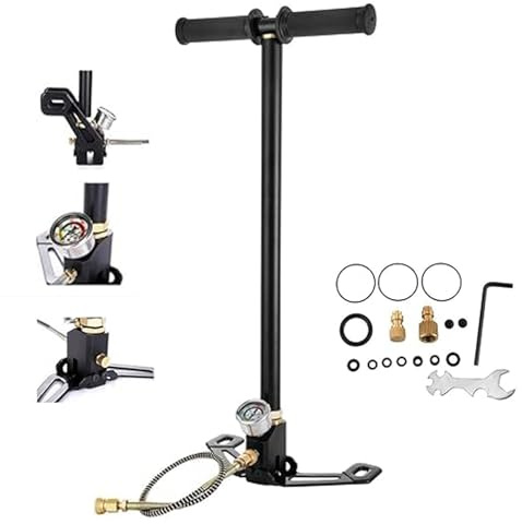 Hand Pump 4500 PSI High Pressure Hand Pump PCP 3 Stage Air Gun Rifle Pump Filling Stirrup Charger Tire Inflator Pump for Camping Automobiles and Motorcycles