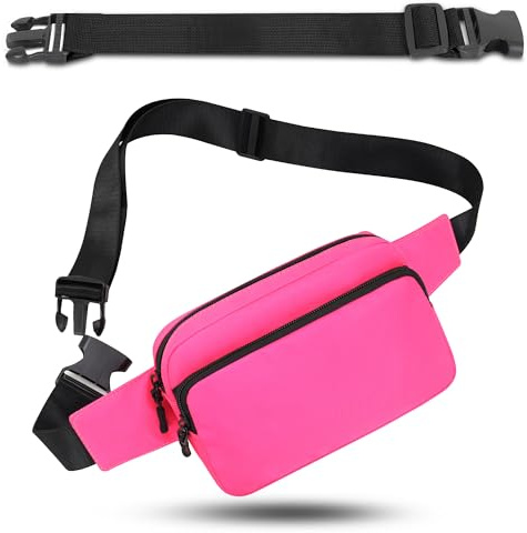 Bauchtasche Gürteltasche Hüfttasche mit Einem 30 cm Verlängerten Gürtel Unisex Modern Umhängetaschen Handytasche für Outdoor Reise Wandern Hundetraining Damen und Herren (Rosenrot)