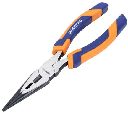 WISEPRO Pinze a becco lungo, 60CR-V, pinza tonda piatta da 200 mm, con taglio laterale, impugnatura antiscivolo, pinza rotonda multifunzione, antiruggine (8)