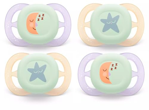 Philips Avent Schnuller 0-2 Monaten ultra start Night Schnuller leuchten im Dunkeln 4er Set, kiefergerecht geformter Schnuller für Neugeborene im Alter von 0 bis 2 Monaten inkl. Sterilisationsbehälter