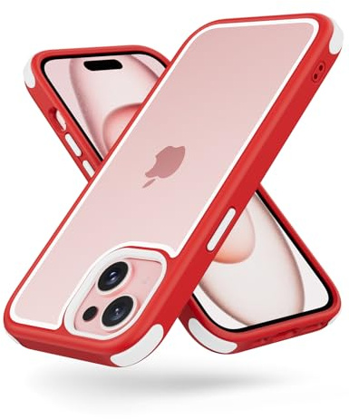 MobNano Cover Compatibile con iPhone 15, Sottile Antiurto AntiGraffio, Protettiva Custodia Compatibile con iPhone 15, 6.1 Pollici - Rosso/Bianco