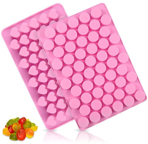 2 Stück Silikon Gummibärchen Form, Gummibärchen Selber Machen, Runde und Herz Süßigkeiten Formen Silikonform Gummibärchen Schokoform für Eiswürfeln Bonbon Schokolade
