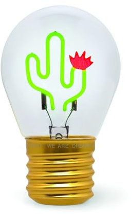 LEGAMI - Glühbirnenförmige Tischlampe, wiederaufladbar mit USB Kabel, kabellos, Glühbirnen Fiktion, Cactus Thema, 6,8 x 10,3 cm