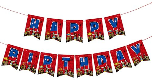 BOXOB Spider Birthday Banner, Pre-Strung Spider Web Theme Happy Birthday Decoration Sign Cartoon Movie Hanging Bunting Garland for Boys Kids Baby Shower Hero Theme Backdrop Party Decor Supplies