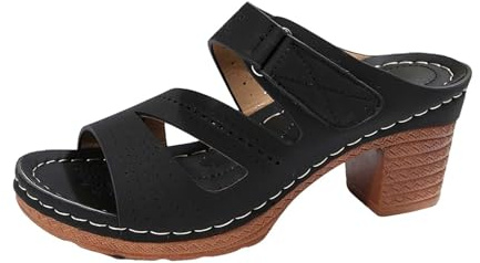 Pantoletter dam med klack, sandaler, peep toe, sommarskor, höga klackar, pumps, sandaletter, kiltofflor, glid, halkfria, romerska sandaler, sommar, bekväma tofflor, fritid, damsandaler, svart, 40 EU