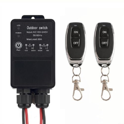 Wireless Remote Switch, IP65 AC100-240V Waterproof Outdoor Remote Control Switch 30A Relay Receiver, For Pumps, Motors, Lamps, Security Systems