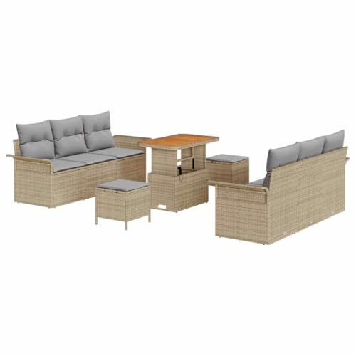 vidaXL 9-delat trädgårdssoffset med dynor i beige poly rattan