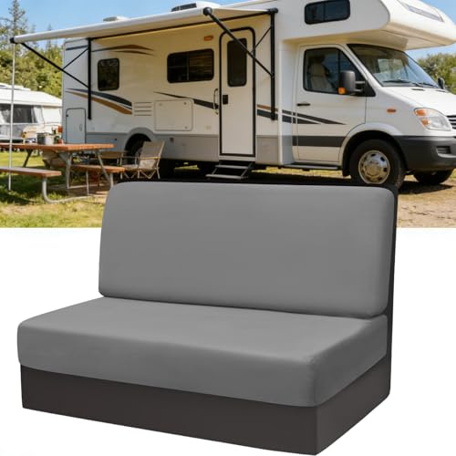 Copridivano per Camper, 1 set (2 pezzi) Jacquard Copricuscini Elasticizzati per Camper Lavabile Fodere Cuscini Dinette RV Coprisedili per Caravan Coprischienale e Copripanca (Velluto, Grigio Scuro)