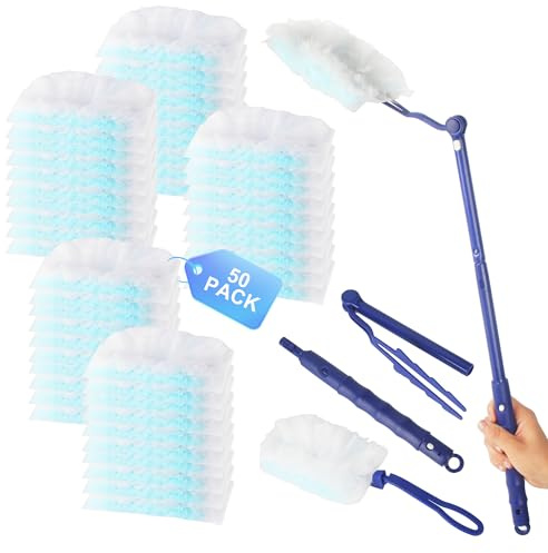 52 Piezas Plumero Atrapapolvo Kit, Plumero Telescopico Extensible con 1 Barras Telescópicas y 1 Asas, Plumero Telescopico Extensible, Plumero Antiestático para Limpiar el Polvo, La Suciedad