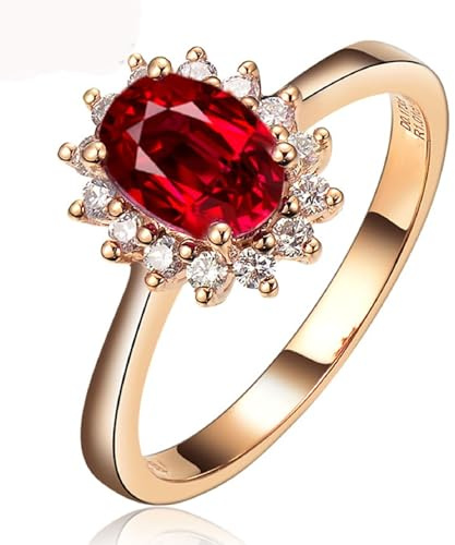 Wycian Ringe Verlobung Ring 18 Karat Gold Im Labor Hergestellter Rubin Sonnenblume Größe 58 (18.5) Massiv, Nicht Plattiert Beliebt für Damen Neujahr Schmuck