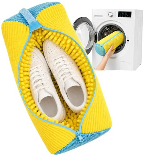 Bolsa para Lavar Zapatillas, Reutilizable Bolsas para Lavar Zapatillas en Lavadora, Limpieza de 360° con Cremallera Oculta, Funda para Lavar Zapatos en Lavadora para Todo Tipo de Calzado, Amarillo