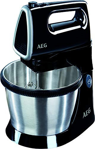AEG SM3300 - Batidora Amasadora de Varillas con Bol - Serie 3, 350W, 5 Velocidades, Función Turbo, Bol Giratorio de 3,5L, Apta para Lavavajillas, Varillas Batidoras, Varillas Amasadoras, Color Negro