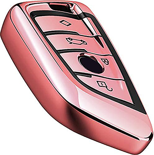 Intermerge for BMW Key Fob Cover,Blade Shape Soft TPU Key Case Shell Pouch for BMW New BMW X1 X3 X5 X6,BMW Series 1 2 5 7 Keyless Entry BMW Key Cover-Rose Gold