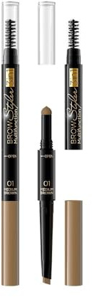 Eveline Cosmetics 3-in-1 Augenbrauenstyler mit Schwamm und Bürste - Dunkelbraun - Multifunktionaler Styler für perfekt geformte Augenbrauen