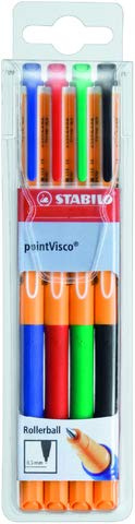 STABILO® Tintenkugelschreiber pointVisco®, mit Kappe, 0,5 mm, Schreibfarbe: 4er sortiert (4 Stück), Sie erhalten 1 Etui á 4 Stück