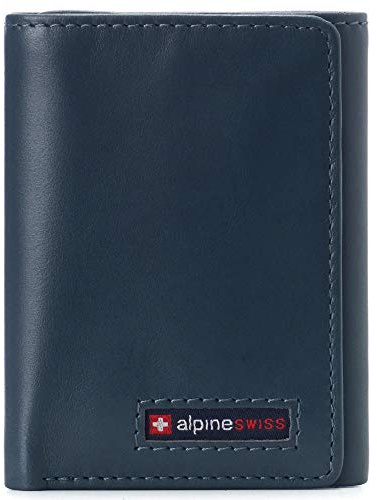 alpine swiss Men's Leon RFID Trifold Pocket Wallet – Genuine Leather Wallet for Men, Slim Design with ID Window & Multiple Card Slots, Classic RFID Safe Pocket Wallet in Gift Box Glossy Nappa Teal