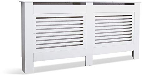 Mondeer Radiator Cover, Extra Large, White, W172 x D19 x H82 cm | MDF Cabinet Modern Horizontal Slat Design for Living Room Bedroom Hallway