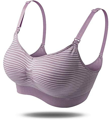 Sujetador de Lactancia para Mujer, patrón de Rayas Ropa Interior para Mujeres Embarazadas Copa de Lactancia de Maternidad Sujetador de Lactancia(Púrpura l)
