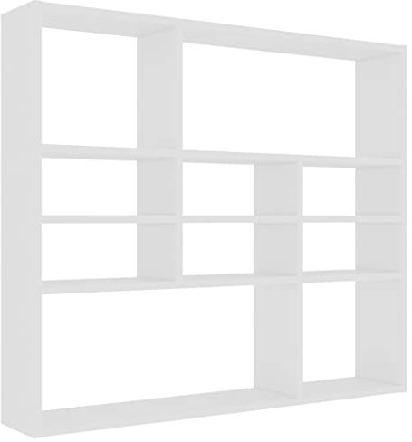 vidaXL Wandregal mit 10 offenen Fächern Hängeregal Wandboard Bücherregal CD DVD Regal Dekoregal Schweberegal Weiß 90x16x78cm Holzwerkstoff
