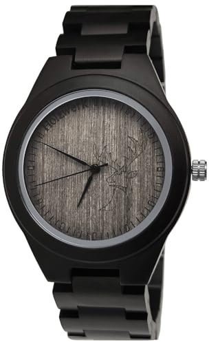 Holzwerk Germany Handgefertigte Designer Herren Herren-Uhr Öko Hirsch Natur Holz-Uhr Armband-Uhr Analog Klassisch Quarz-Uhr mit Hirschmotiv Braun Schwarz (Hirsch-Braun-Schwarz)
