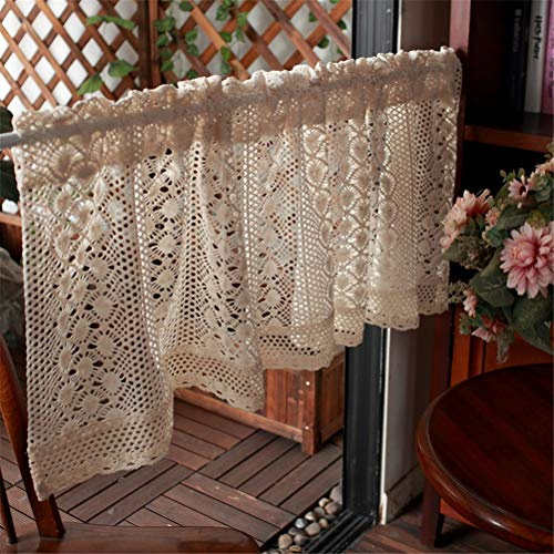 ACMHNC Rideau Brise-bise Vintage en Dentelle Transparente, Style Maison de Campagne Rideau Court Voilage Broderie Crochet Décoration de Café Bistrot Cuisine Placard 1 Pièce,Beige,W x H 100x90cm