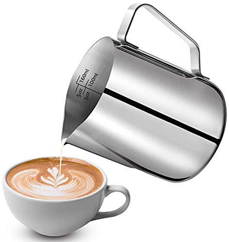 Milk Jug,fl.oz Stainless Steel Milk Jug Milk Frothing Pitcher Jug Cup with Measurement Mark, Milk Pitcher Jugs Perfect for Barista Cappuccino Espresso Making (200ML)